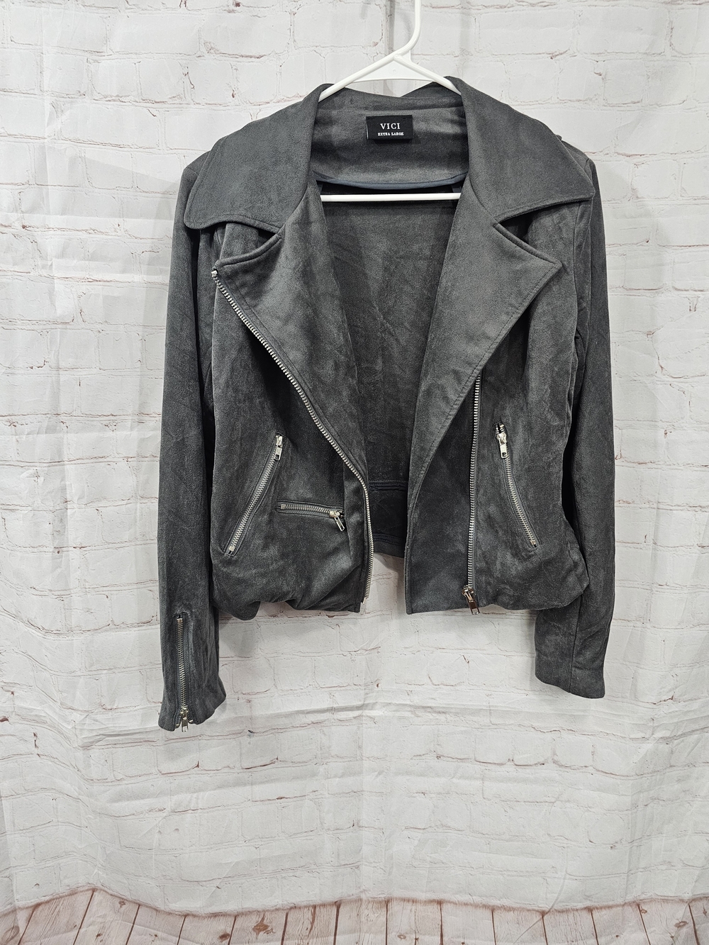 VICI Gray Suede Moto Jacket with Asymmetric Zip